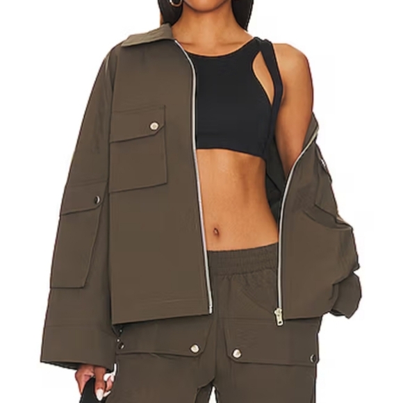 BY.DYLN Zach Utility Nylon Jacket in Coal/olive green. Size Small - Picture 4 of 16